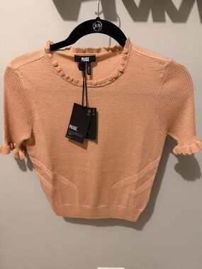 PAIGE Peach Triste Knit Top with Ruffle Trim